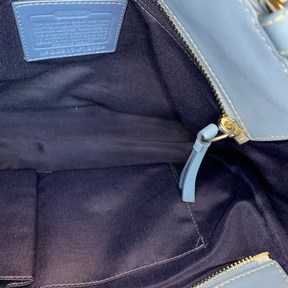 Coach Dusty Blue All Genuine Leather Shoulder Bag with Metal Hang Tag!
